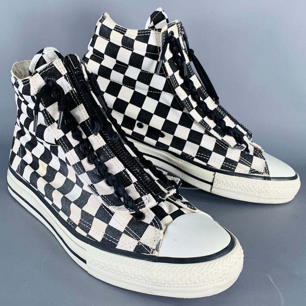 NUMBER (N)INE AW07 Size 8 Black White Checkered Canvas High Top Sneakers